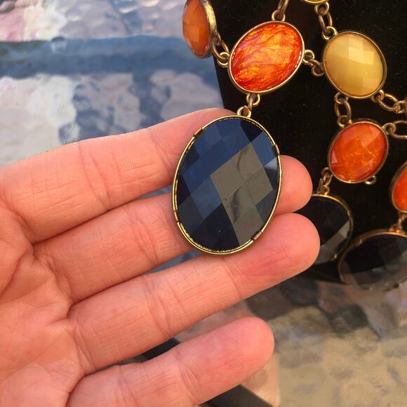 Charming Charlie Vintage Bib Statement Necklace Orange Black - Picture 2 of 6